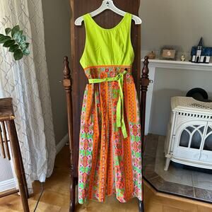 Vintage Design House Japan Patchwork Apron Dress Pinafore Boho Pink Green Orange